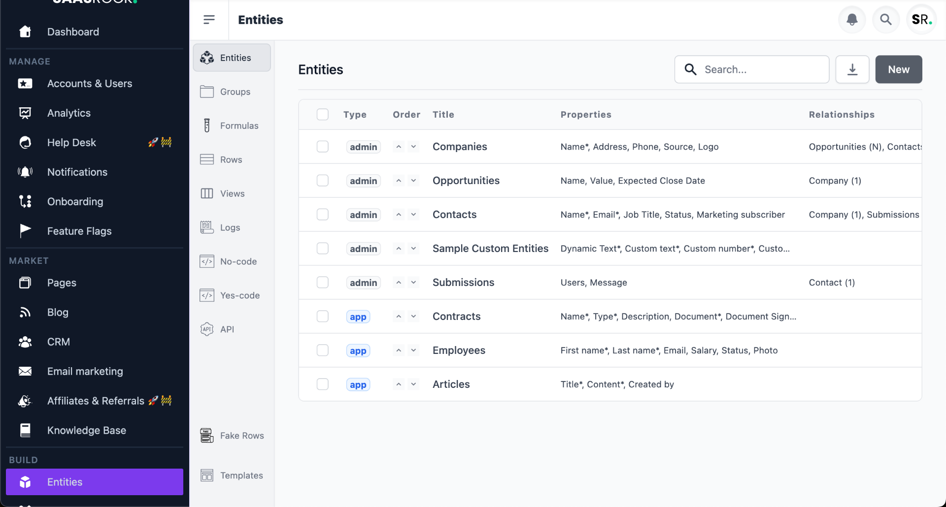 Entity management interface